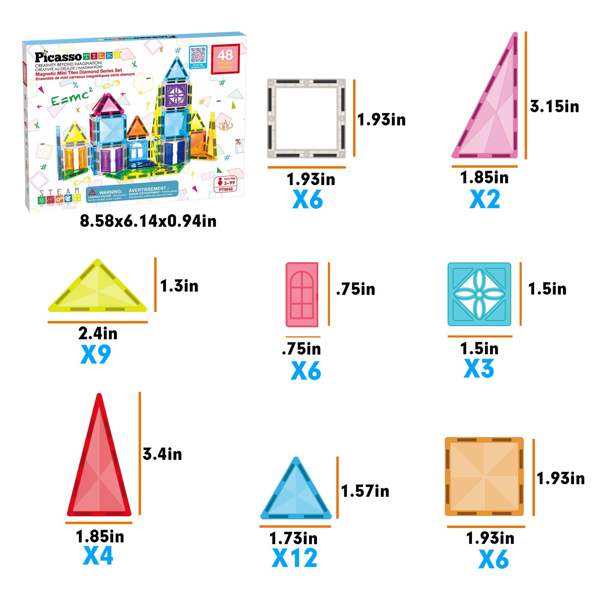 PicassoTiles® 48-Piece Mini Diamond Magnetic Tiles Series Set